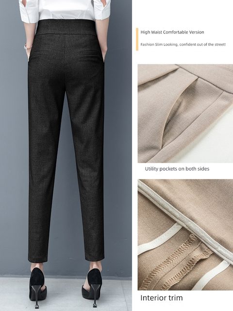 Women's nine-point slimming cigarette pants 2025 spring and summer new high-waist slimming versatile black small-foot casual pants