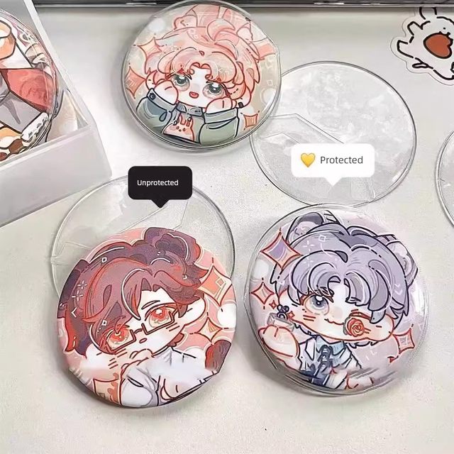 Ins 58mm barji pendant protective cover 78mm transparent round badge anti-fall animation peripheral millet storage set transparent love little red book same style card cover self-enclosure dustproof high translucent and thick