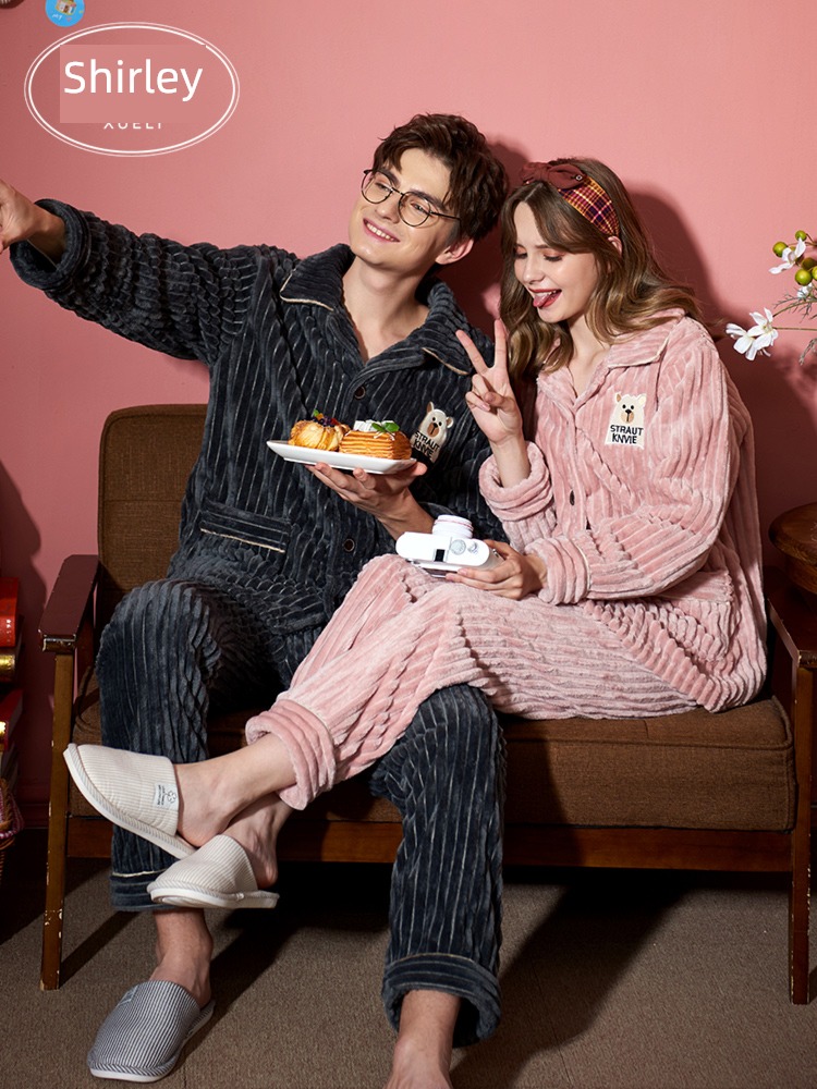shirley  female Flannel Winter money suit lovers pajamas