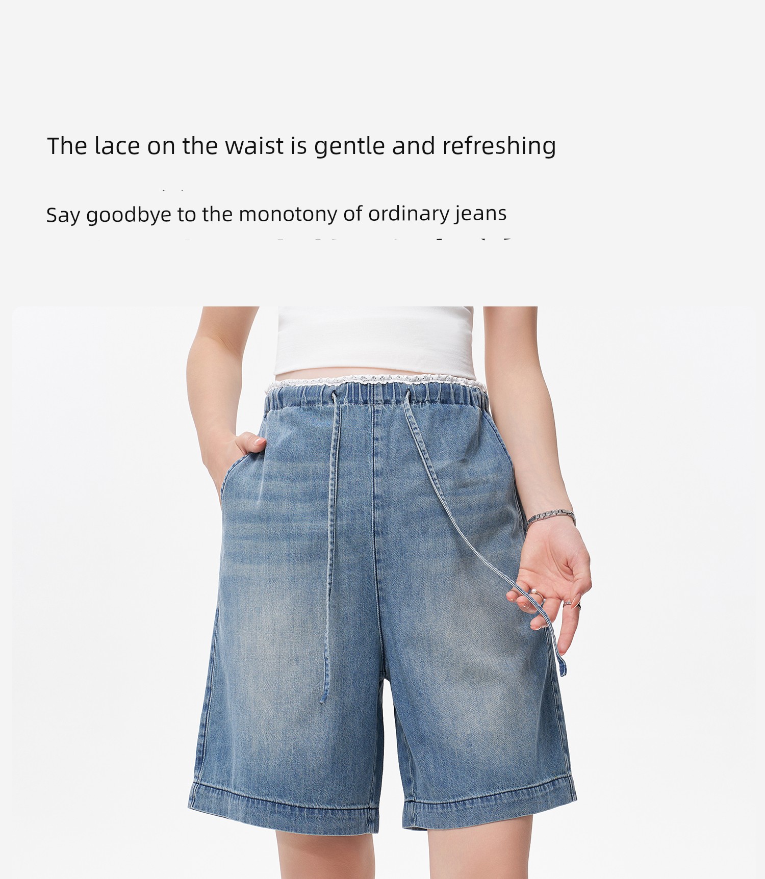 Masanon Maternity Jeans Summer Thin Style Outerwear for Petite Women with Lace Trim Five-Point Shorts Summer Wear 2026 New Model — 12