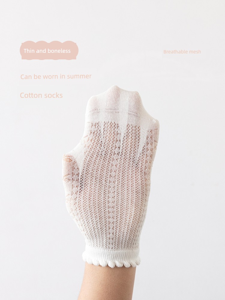 Girls' Socks Spring and Summer Thin Pure Cotton Children's Seamless Short Socks Summer Mesh Baby Girl White Lace Princess Socks — 4