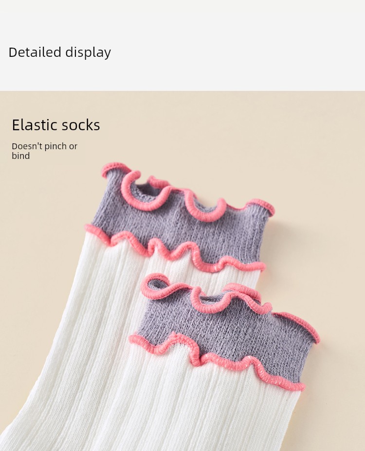Girls' Socks for Spring and Autumn, 100% Pure Cotton, Children's Lace Princess Socks, Girls' Ruffled Mid-Tube Socks for Autumn and Winter — 10