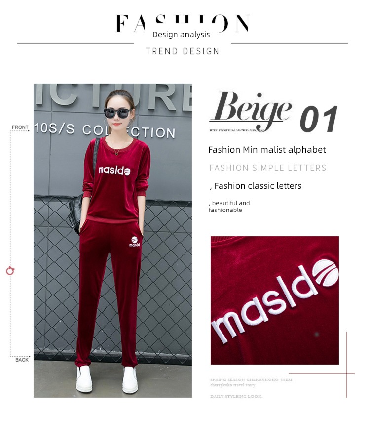 spring Embroidery velvet run leisure time Sports suit
