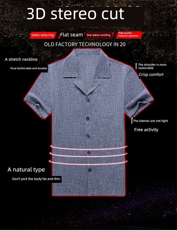tide Short sleeve middle age Lapel business affairs Mercerized cotton shirt