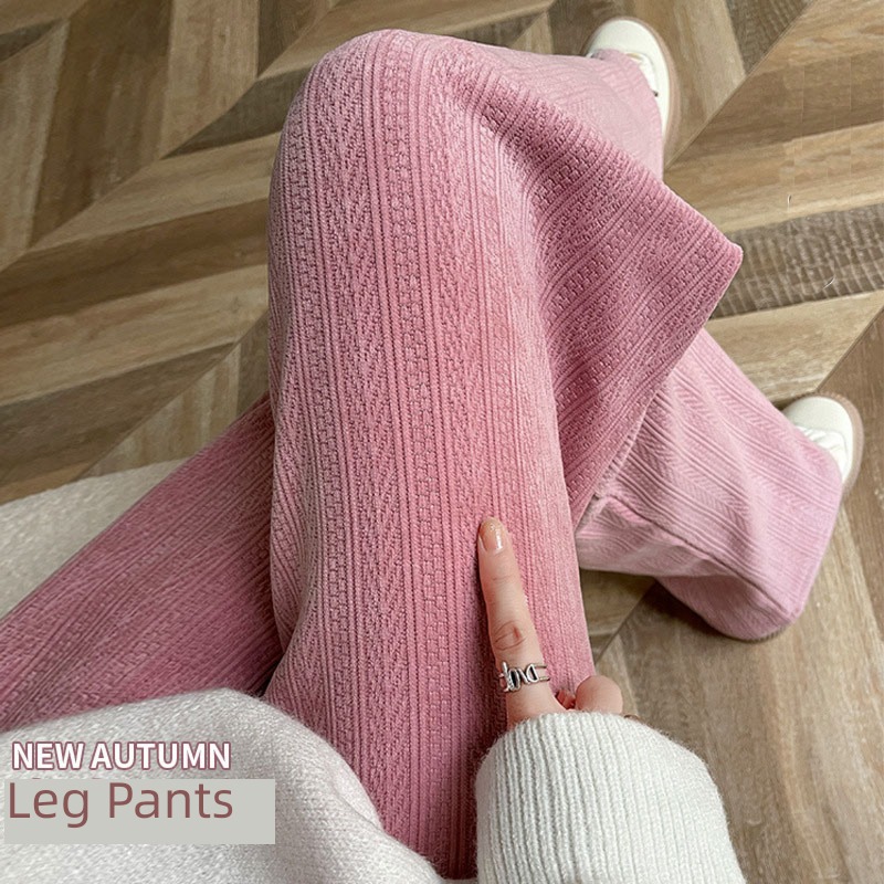 Wheat grain Knitted pants 2022 new pattern Autumn and winter Soft waxy Plush little chap leisure time Straight cylinder chenille  Wide leg pants female