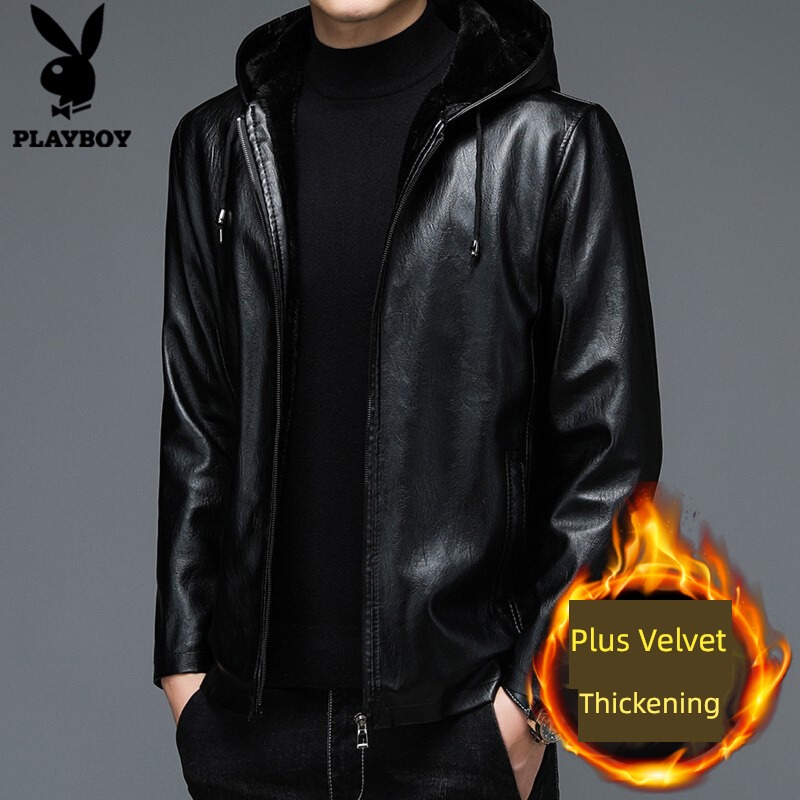 dandy keep warm Hooded leisure time Jacket leather clothing