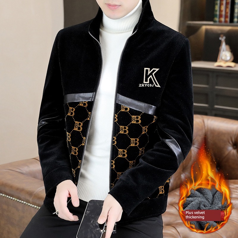 winter Plush thickening Jacket male stand collar Korean version Self-cultivation handsome trend leisure time men's wear have cash less than that is registered in the accounts Woolen cloth loose coat