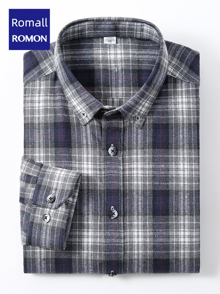 fashion Romon Long sleeve Sanding leisure time Lapel shirt
