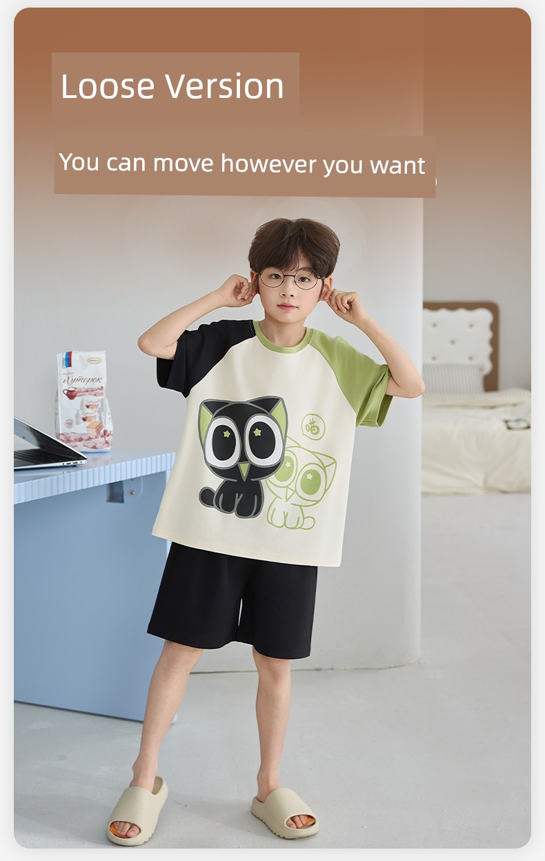 Boys' Summer Pajamas, Thin Pure Cotton Short-Sleeve, for Older Children, 2026 New Model, All-Cotton for Boys and Teenagers — 14