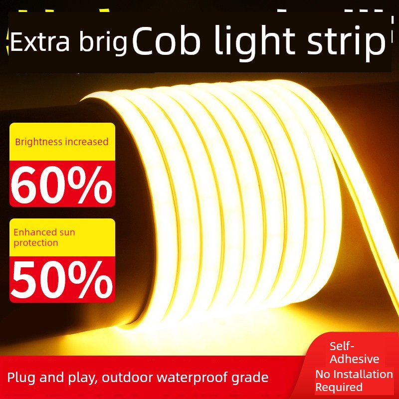 Led Light Strip 220V for Home Use in the Living Room, Ultra-Bright Outdoor Waterproof Cob Light Strip, Outdoor Lighting, Self-Adhesive Linear Light for the Courtyard