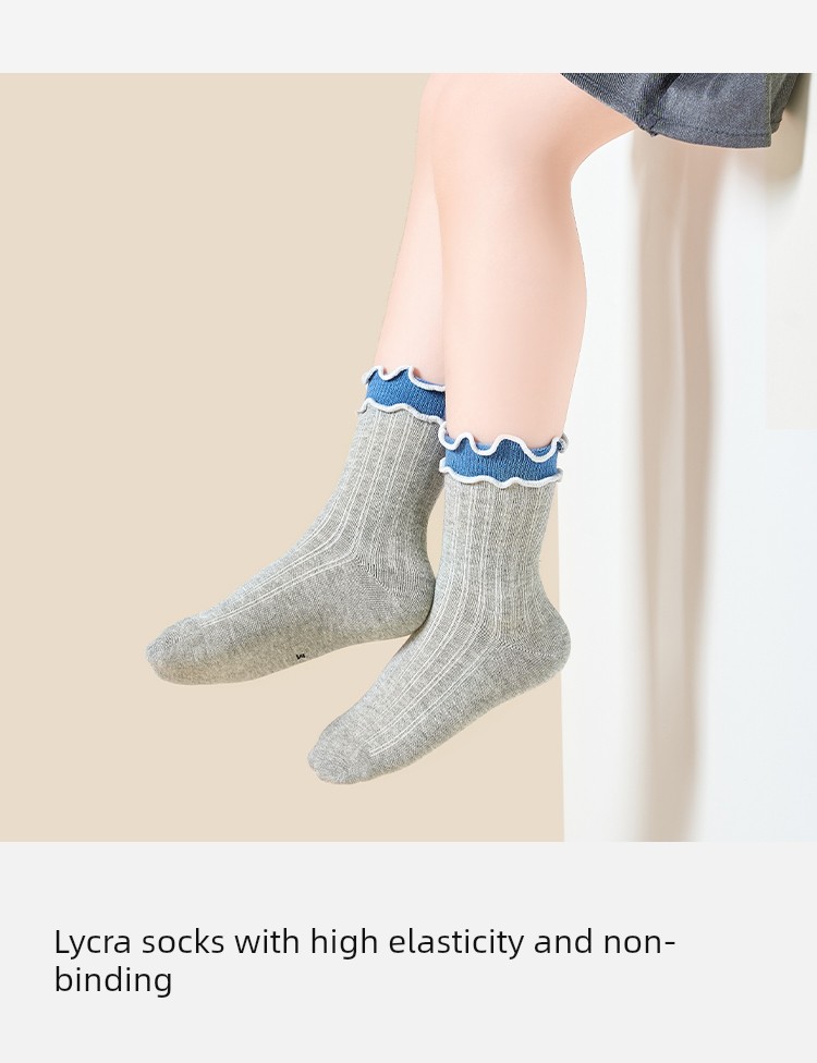Girls' Socks for Spring and Autumn, 100% Pure Cotton, Children's Lace Princess Socks, Girls' Ruffled Mid-Tube Socks for Autumn and Winter — 13