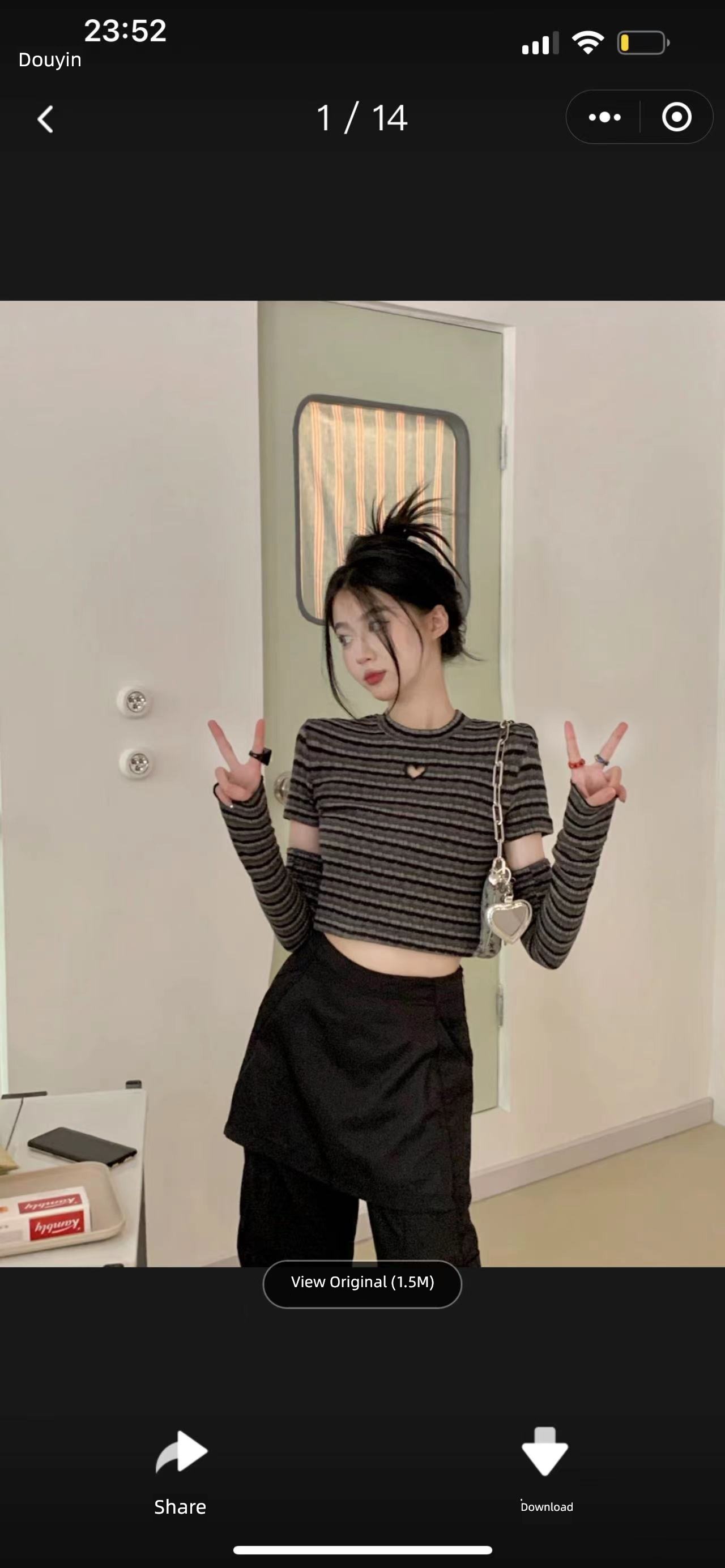 love stripe female summer Self-cultivation jacket Short sleeve T-shirt