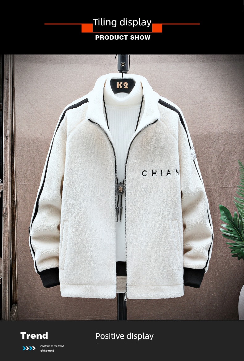 Chaopai Autumn and winter junior high school lamb Plush stand collar loose coat