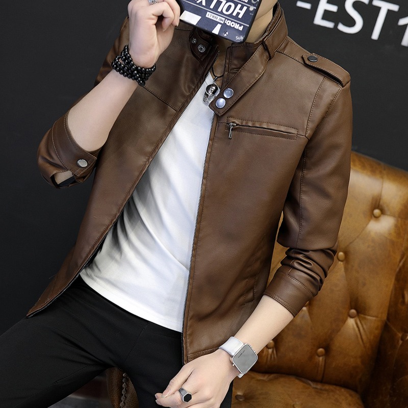 Internet celebrity autumn trend handsome stand collar Self-cultivation leather clothing