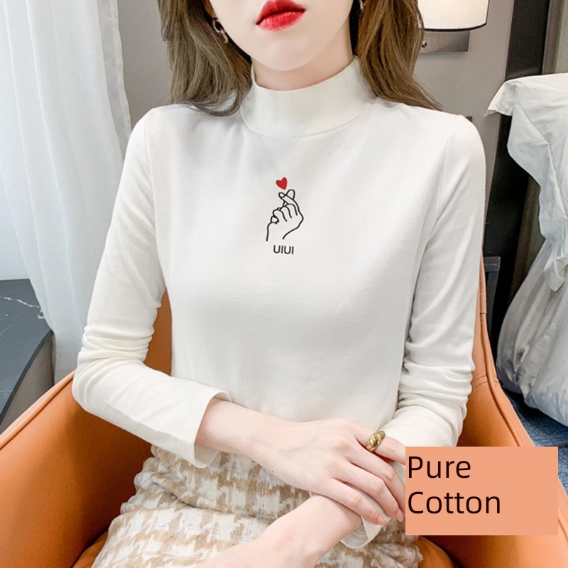 Autumn and winter thickening white Long sleeve T-shirt Foreign style Undershirt