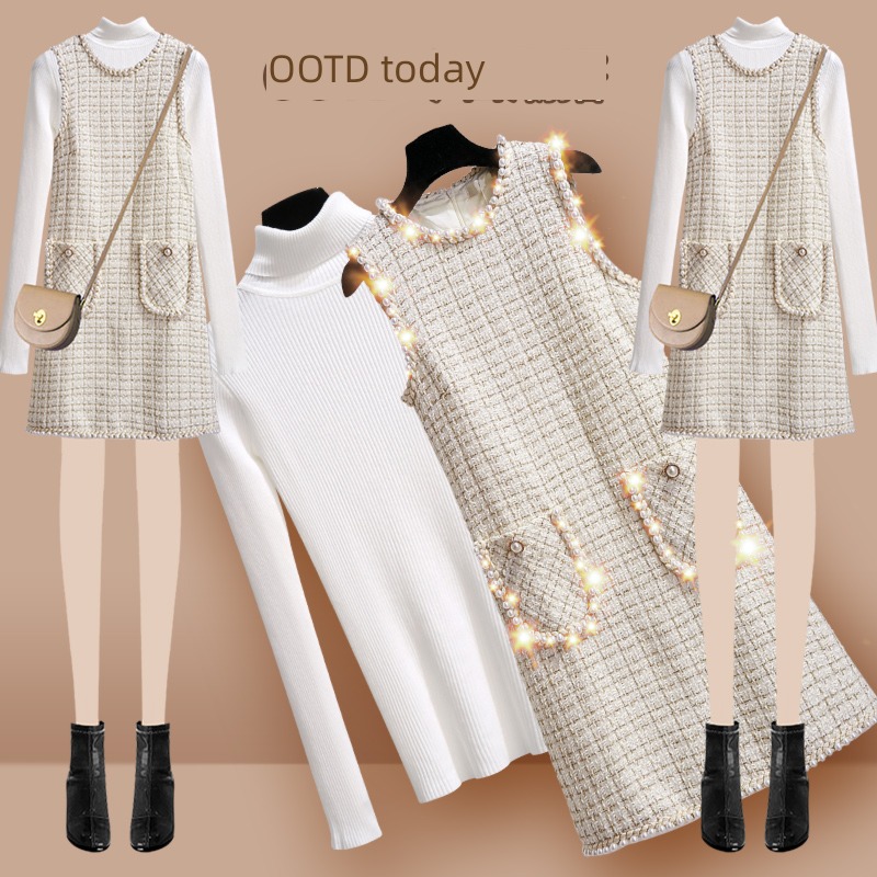 Little fragrance Autumn and winter Lay a foundation Inner lap Wool Dress