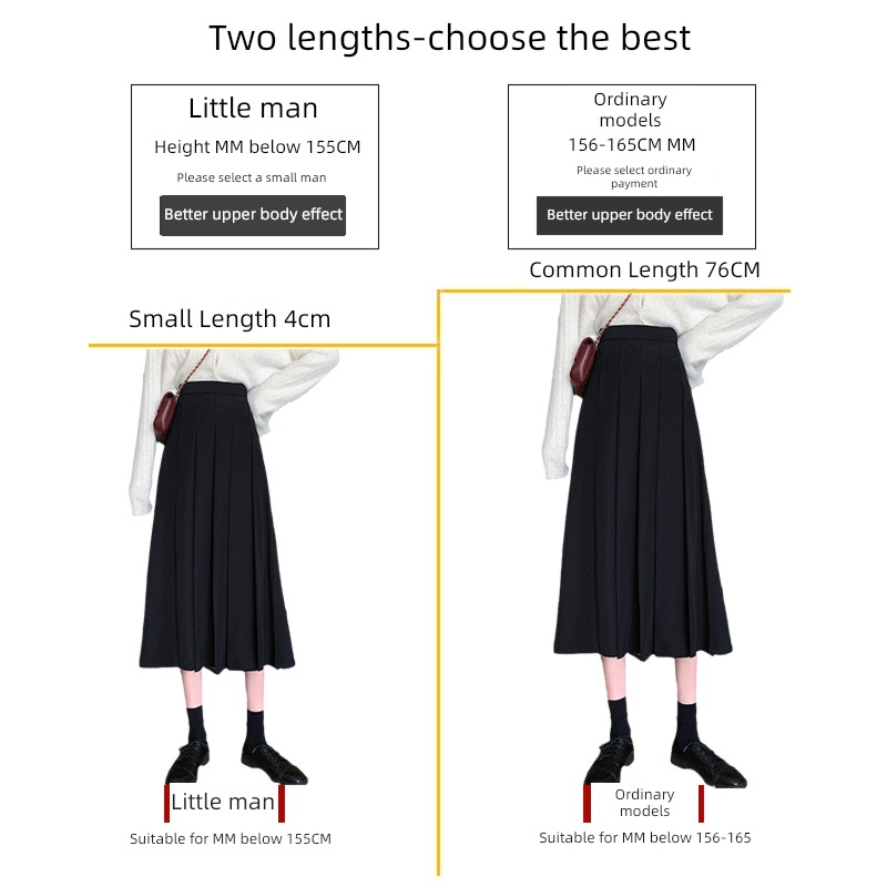 black Medium and long term little chap Autumn and winter Pleated skirt