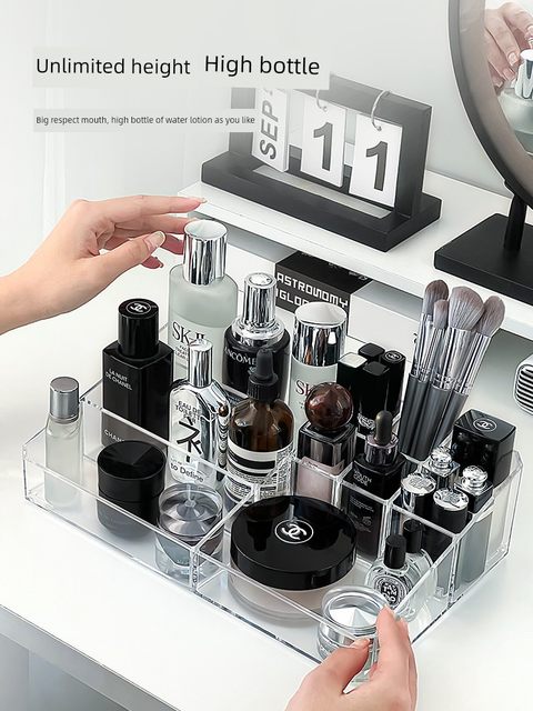 Desktop cosmetic storage box dressing table skin care products shelf acrylic dormitory transparent lattice lipstick box
