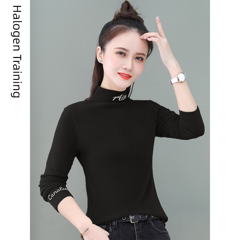 Half high collar Undershirt female Long sleeve T-shirt Ground Plush 2022 Autumn and winter new pattern fashion Age reduction Inner lap Put on your clothes
