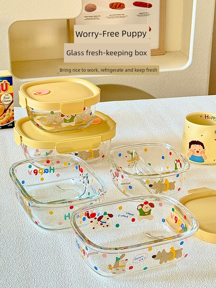 Mixim Glass Crisper Lunch Box Microwave Oven Dedicated for Heating Bowl Office Worker Lunch Box Separated Lunch Box
