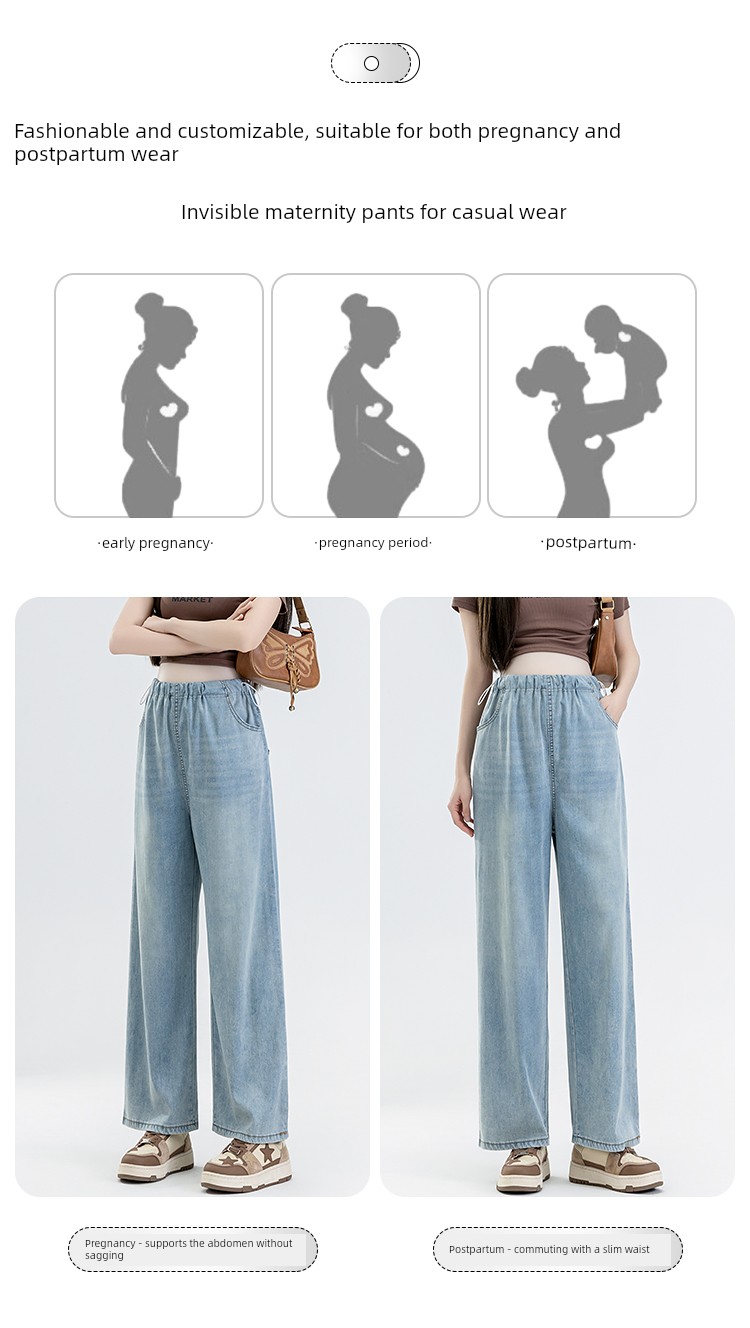 Maternity Pants Summer Wear, Lightweight and Loose Wide-Leg Tencel Jeans, Summer Casual Pants Without Belly Support for Petite Sizes — 6