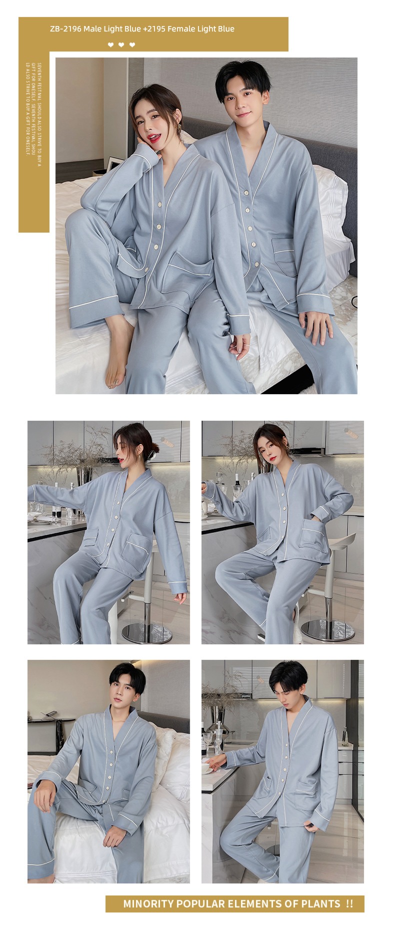 summer female Spring and Autumn Long sleeve man Cotton lovers pajamas