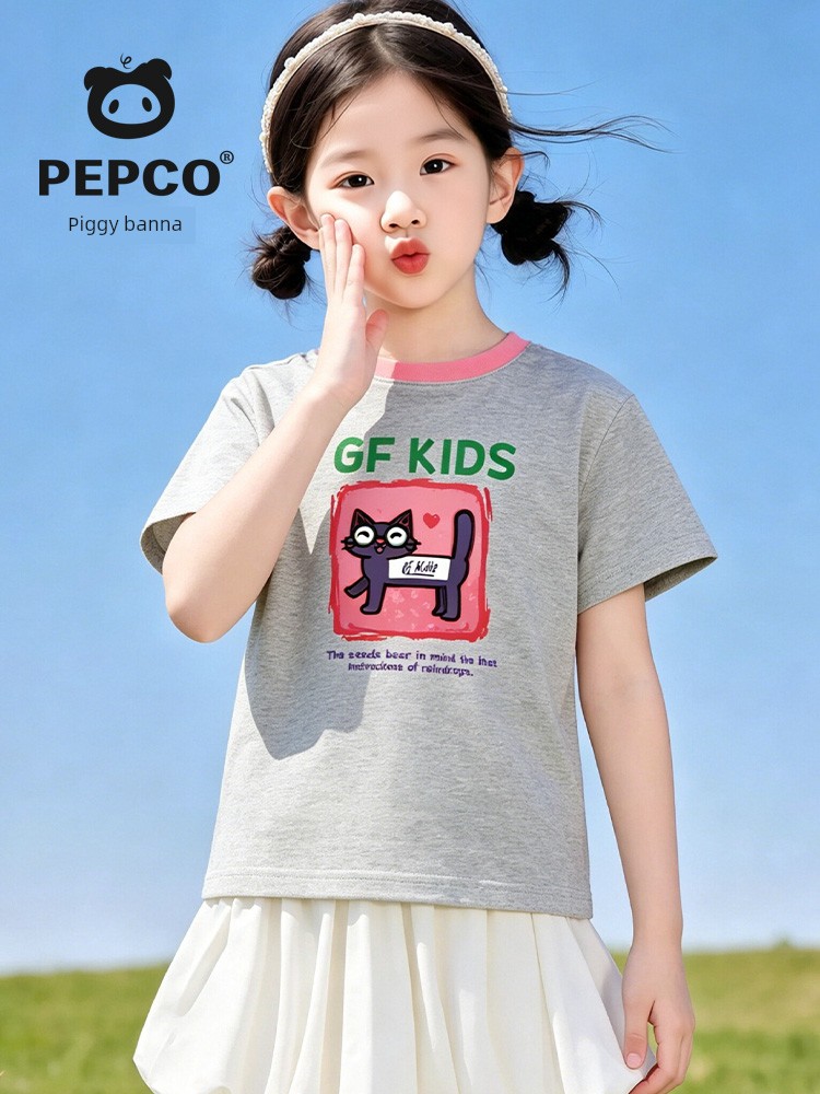 Piggy Banner Girls' Short-Sleeved T-Shirt 2026 Summer New Style Pure Cotton Half-Sleeved Kidsren's Fashionable Summer Clothing Girls' Tops W — 2