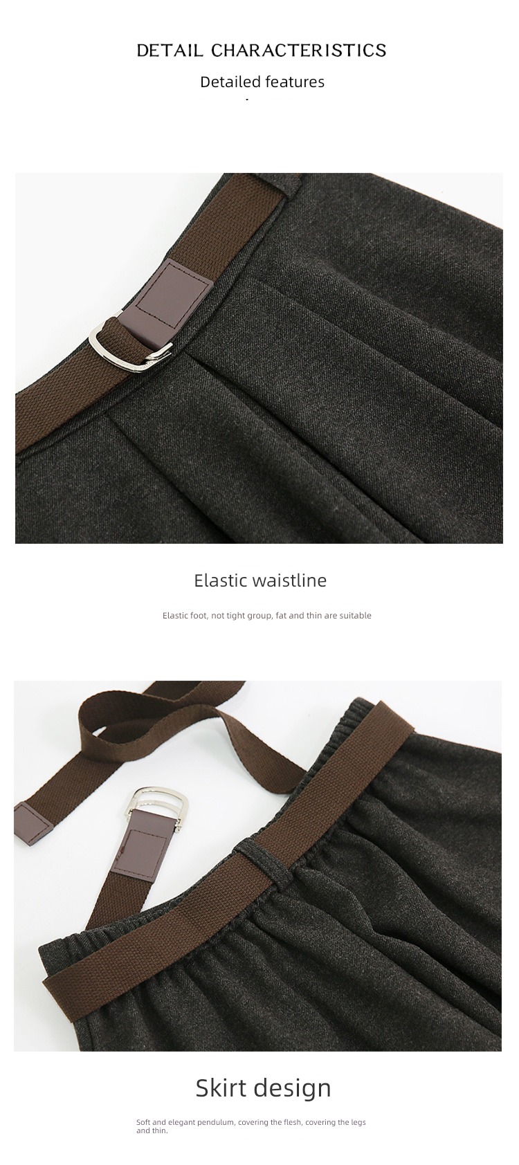 Wool Autumn and winter Coffee Big swing Medium and long term skirt