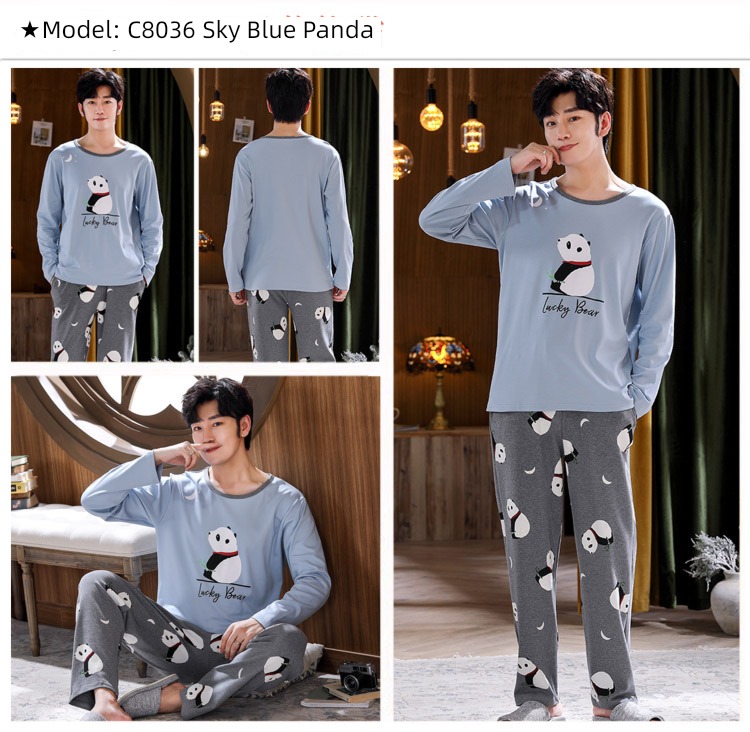 male Long sleeve Cotton Big size Autumn  summer suit pajamas