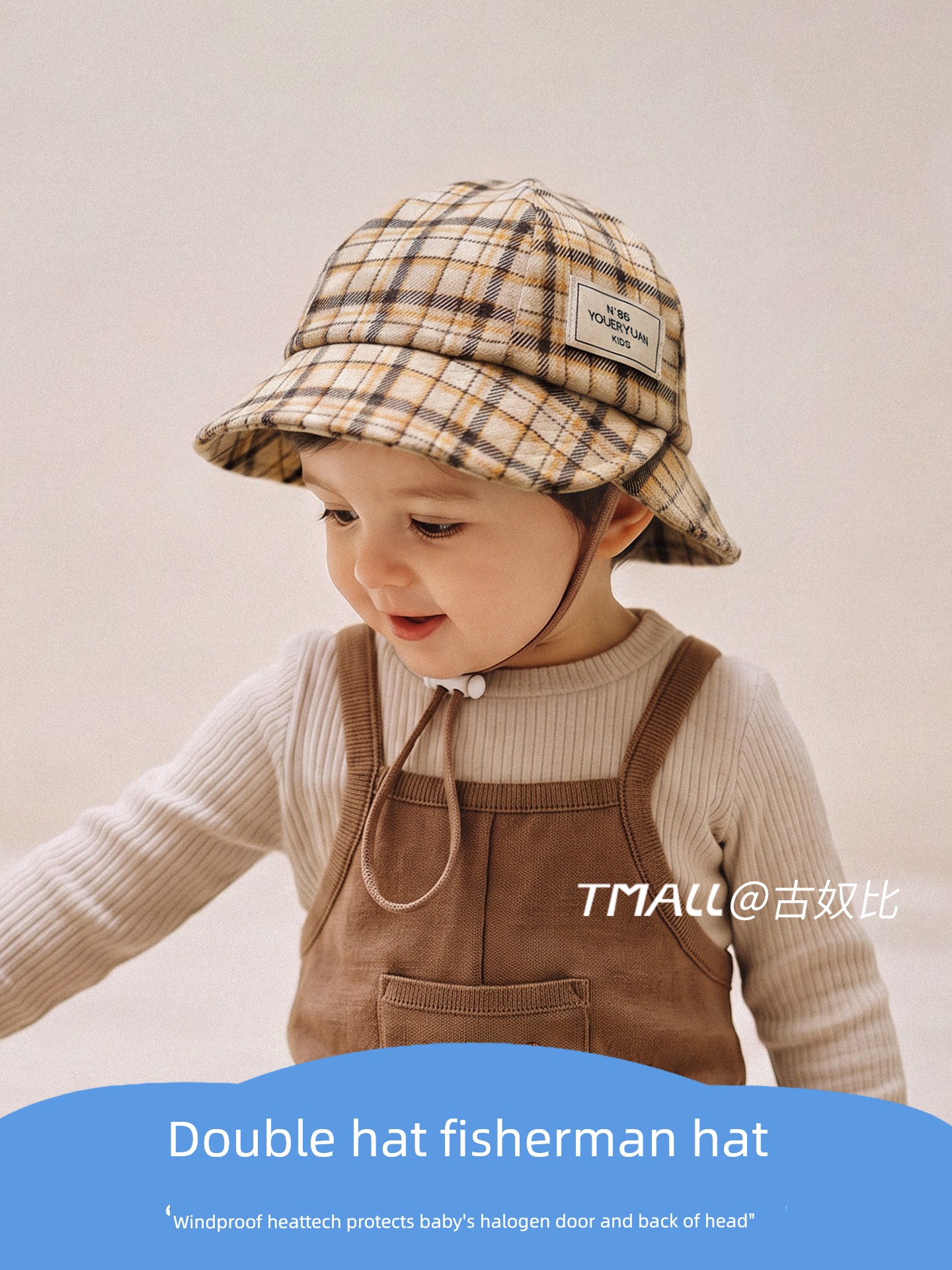 Baby Fisherman Hat, Infant Hat, Spring and Autumn Style, Plaid, Boys' Sun Hat, Girls' Sun Protection Hat, Bucket Hat, Children's Windproof Hat