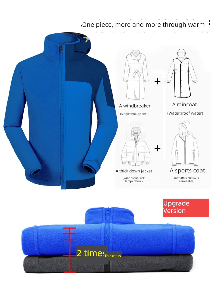 Autumn and winter Windbreak Jacket loose coat male Chaopai Plush thickening keep warm pizex Three in one removable Spring and Autumn