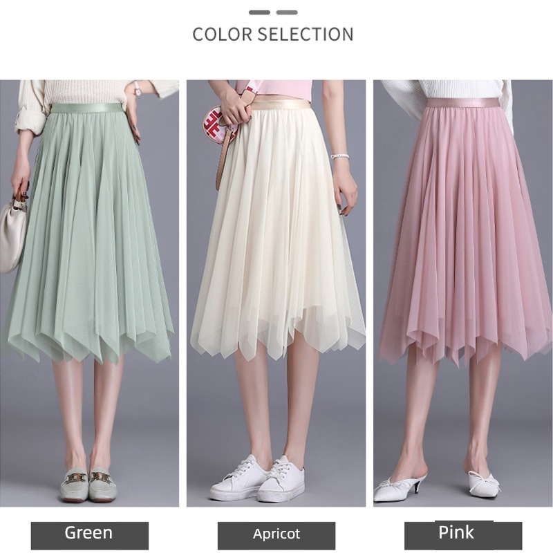Ins super fire Of High waist Vertical sense Medium and long term Yarn skirt