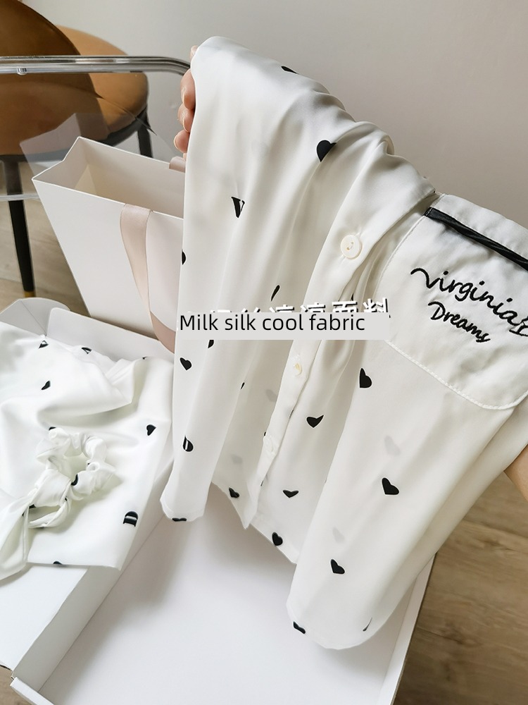 Quotations from Chairman Mao Zedong female Ice silk spring and autumn Air conditioning room Gift box pajamas