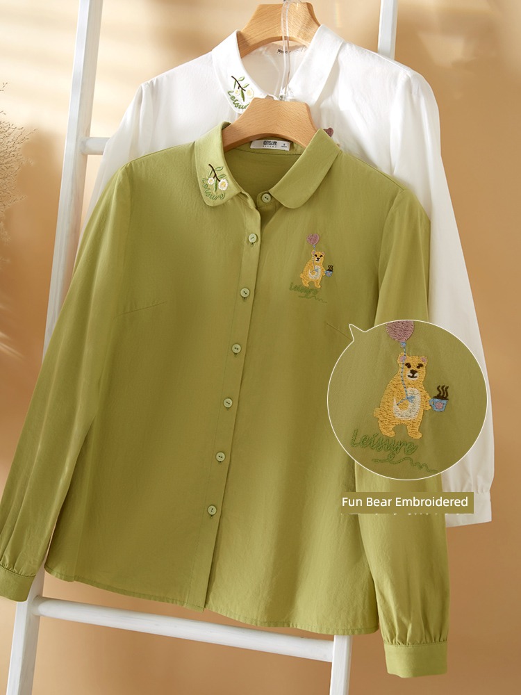 Sllsky  interest Bear pure cotton literature Long sleeve Embroidery
