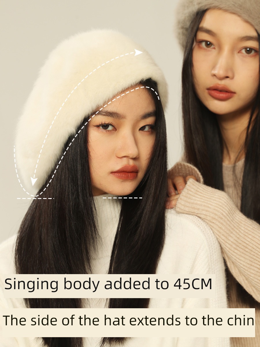 enlarge hairy female Autumn and winter white cloud beret