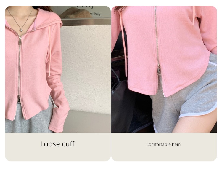 Double zipper Hooded Cardigan Self-cultivation jacket Long sleeve T-shirt