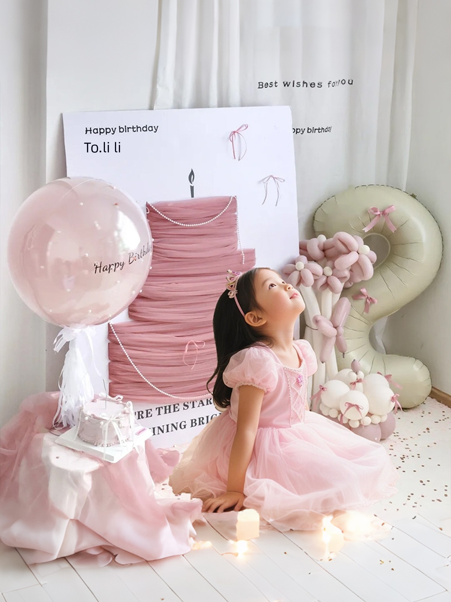 Girl's Children's Birthday Scene Decoration, Baby's First Birthday, Mesh Cake, Kt Board Welcome Sign, Background Board Props