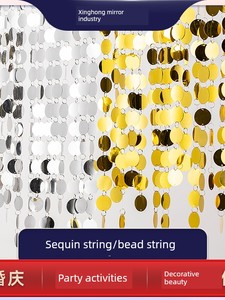 Wedding Sequins in Colorful Gold and Silver Round Shapes, String Beads, Curtain-Style Decorations for a Dreamy Starry Sk
