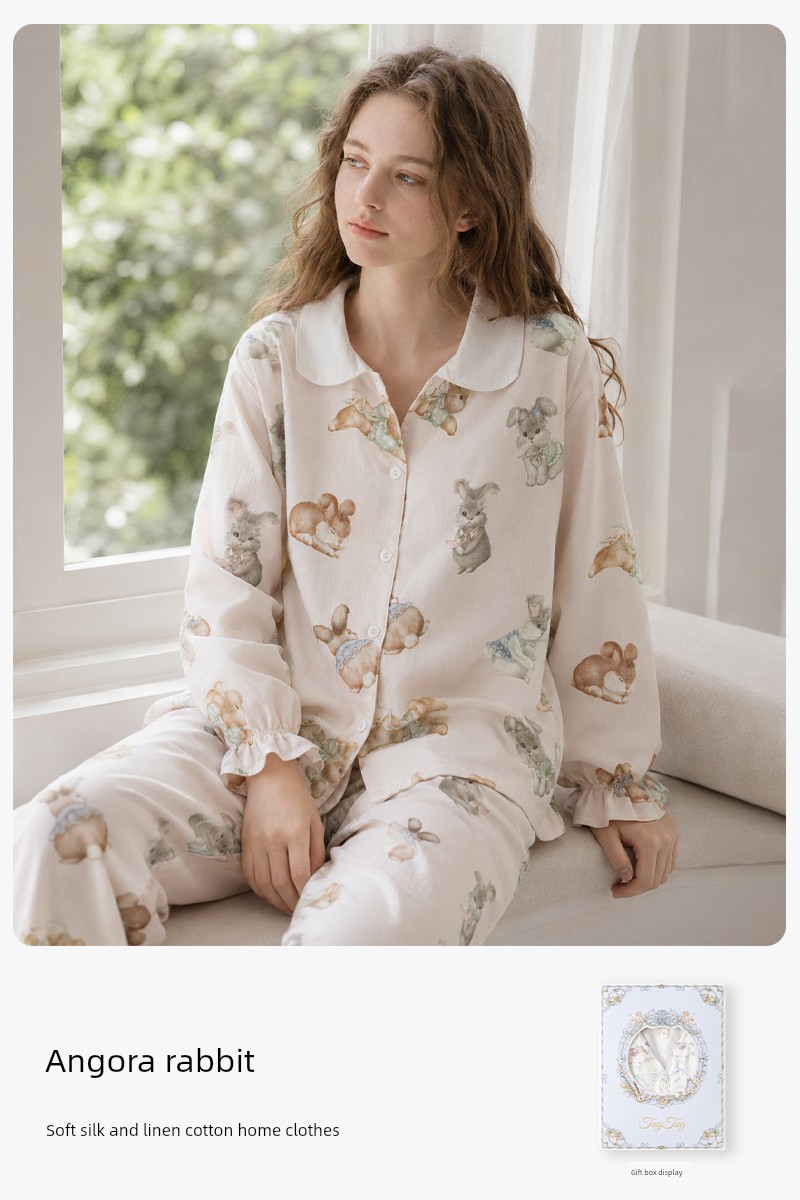 Tugtug Cotton Gauze Maternity Pajamas Autumn Thin Nursing Sleepwear Gauze Maternity Sleepwear Bamboo Cotton Sweat-Absorbent Home Wear Set — 4