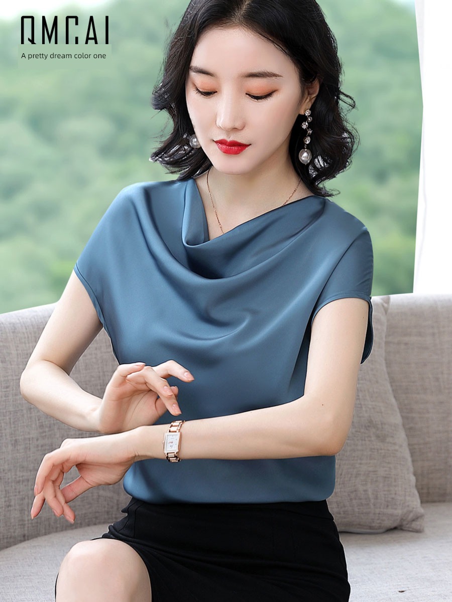 T-shirt Short sleeve major suit womanliness acetic acid Satin silk