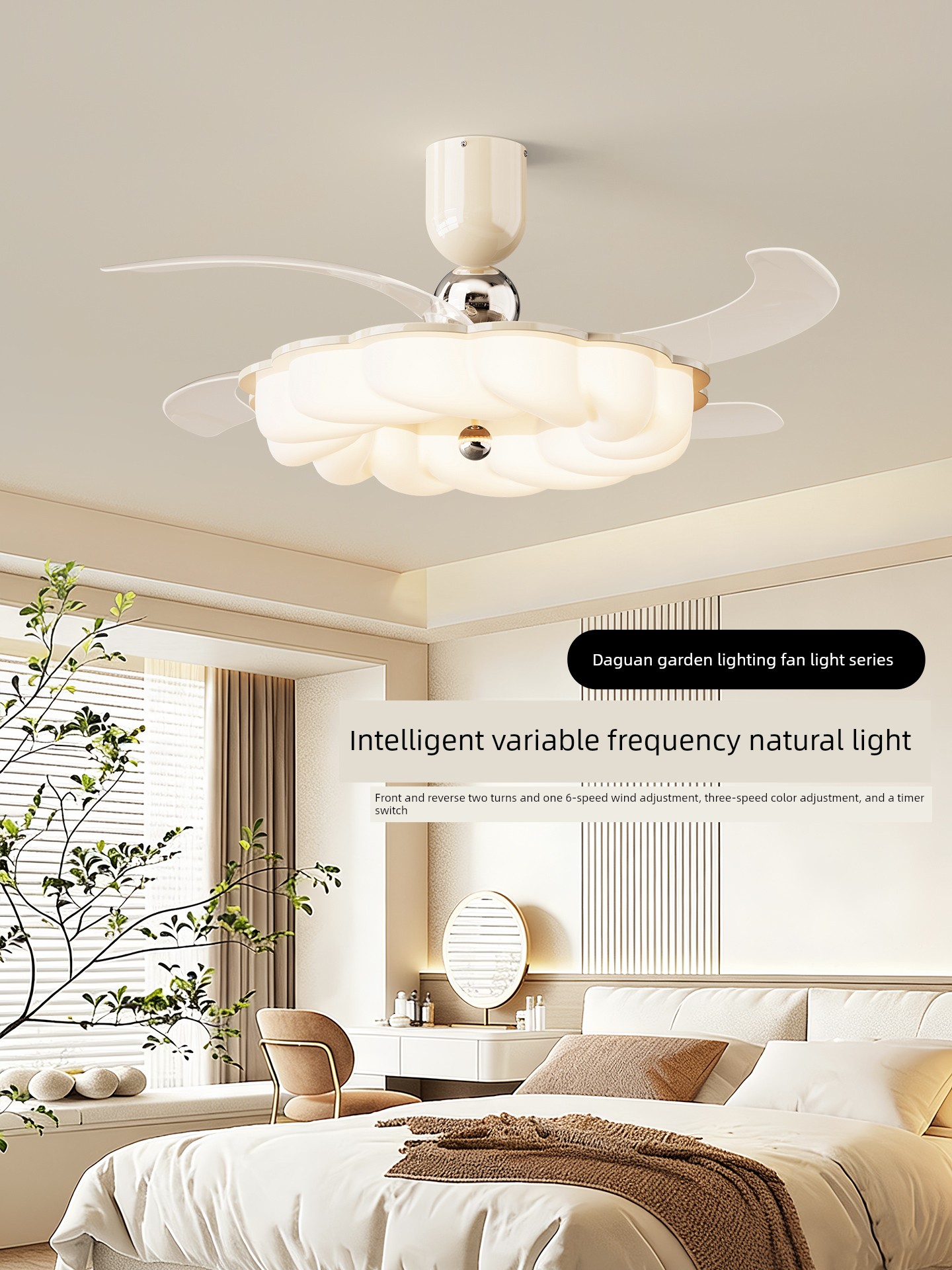 Invisible Cream Fan Light for Restaurant, New Eye-Protection Model for Children's Room, Bedroom Main Light, Living Room Ceiling Fan, Ceiling Light 412F