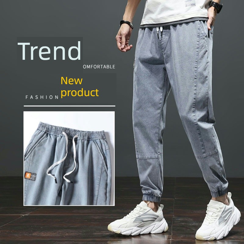 summer Ruffian handsome work clothes easy Tie one's feet Cropped trousers