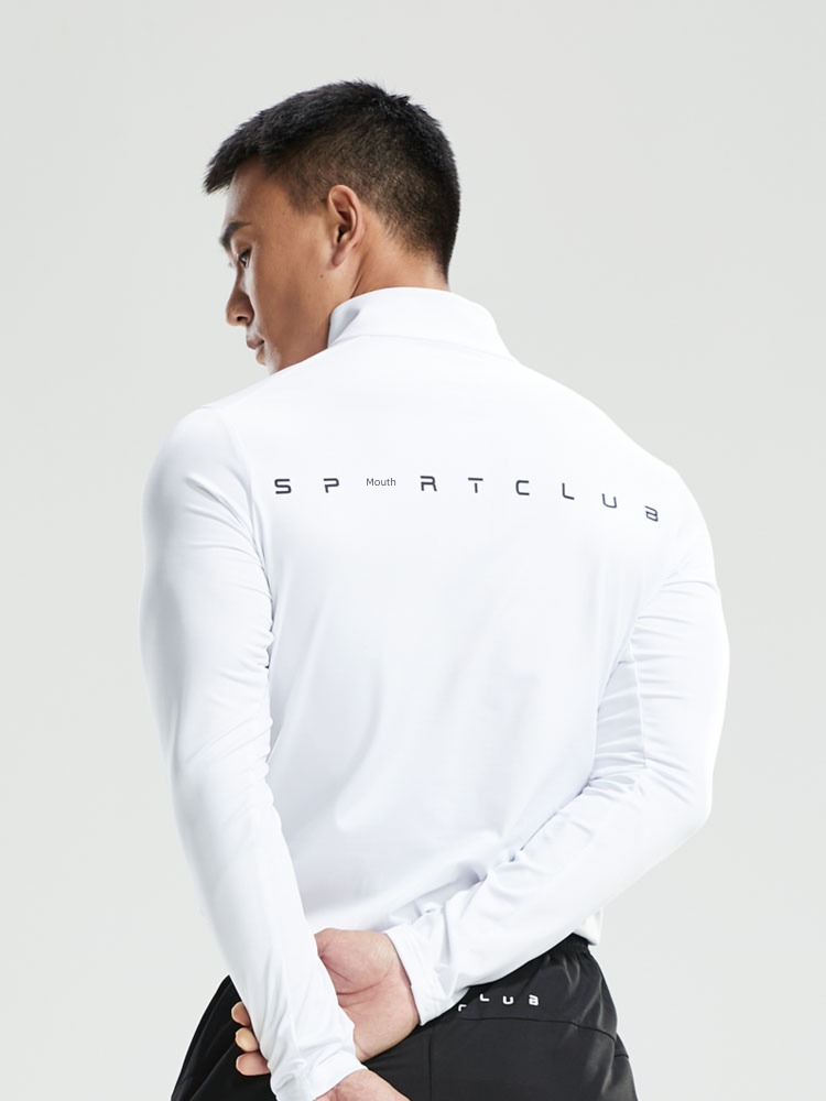 Half zipper stand collar Fleece Long sleeve T-shirt spring Bodybuilding run leisure time man keep warm jacket 3865
