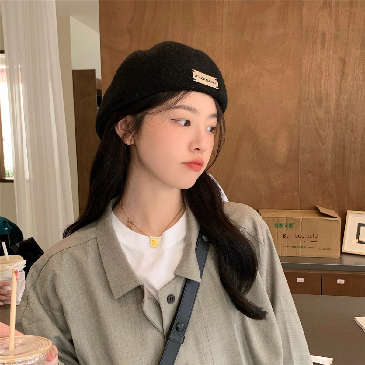 Ding Zou female Autumn and winter Retro Forward hat Big head circumference