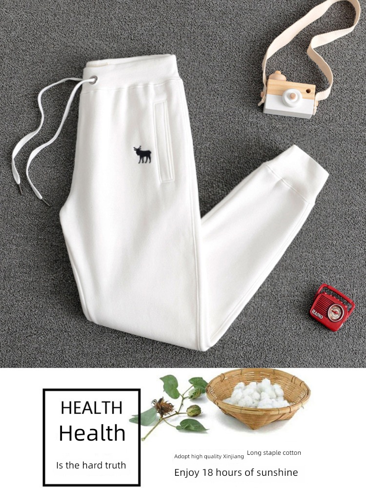 pure cotton autumn white Plush Sports pants