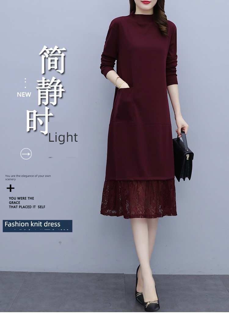 Medium length Half high collar fashion Inner lap knitting sweater