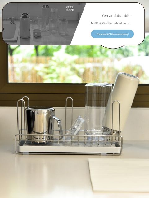 304 stainless steel drain cup holder upside down home dining table countertop insulation tea cup storage bottle storage rack