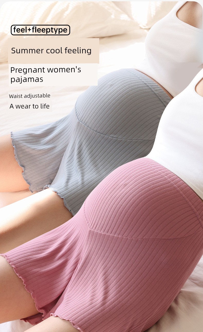 Summer Maternity Pajamas Belly-Tight Safety Pants Shorts Thin Home Summer Modal Adjustable — 1