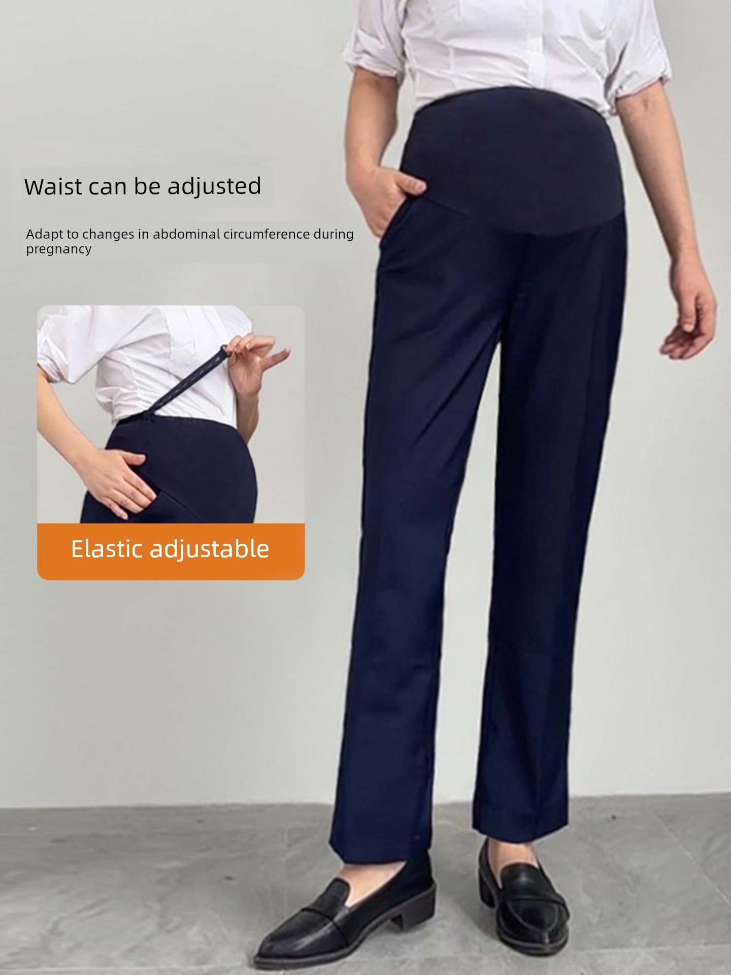 Maternity Work Pants for Office Workers, Straight-Leg Work Pants, Bank Maternity Pants, Suit Pants, Professional Work Pants, Blue Uniform Pants — 2