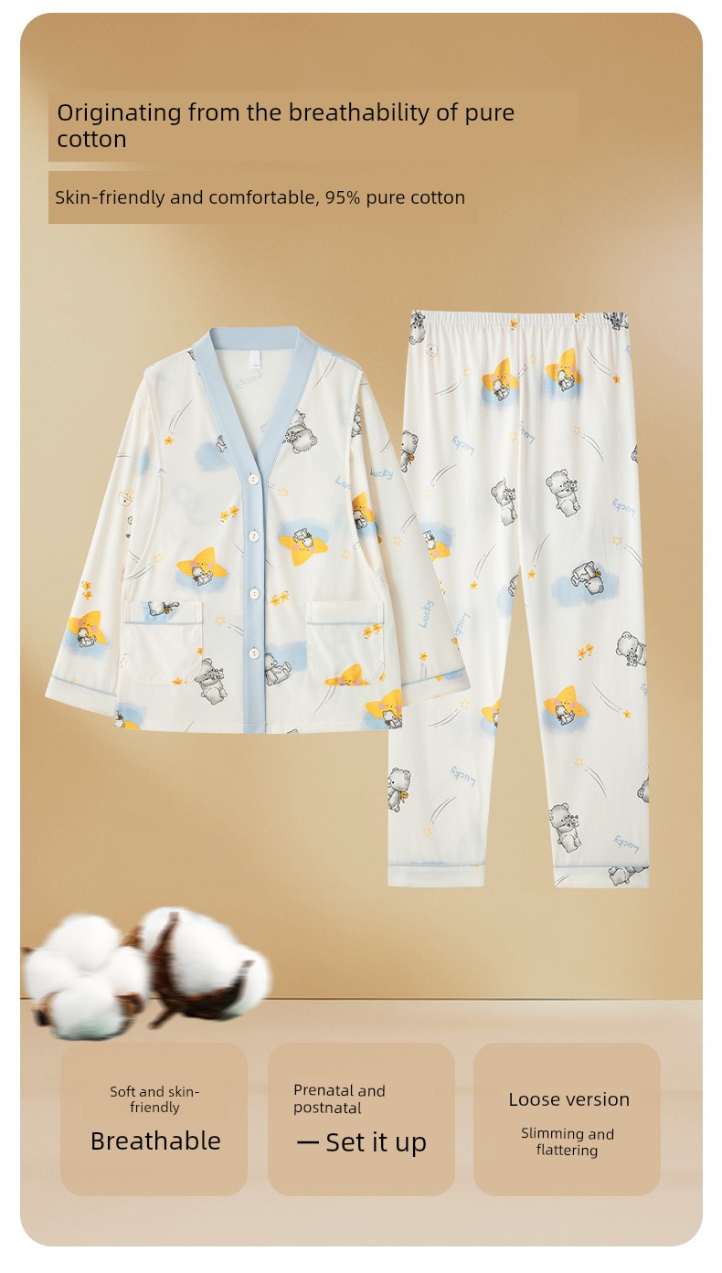 Postpartum Clothing Spring and Autumn Maternity Home Wear Set Plus Size Nursing Pajamas for Pregnant Women Summer — 5